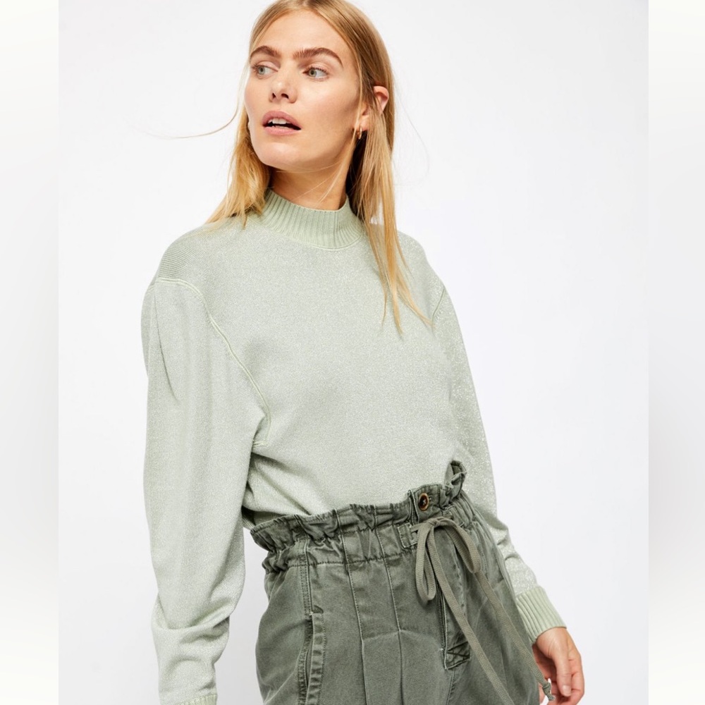 Free People Mock Neck Puff Sleeve Sweater